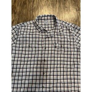 Carhartt Shirt Button Up  Men's 2XL  Tan Blue Red Plaid Short Sleeve Pockets